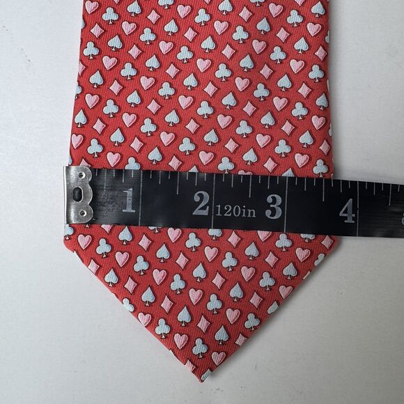 Vineyard Vines Silk Necktie Red Martha’s Vineyard Clubs Hearts Diamonds Spades - Picture 6 of 9